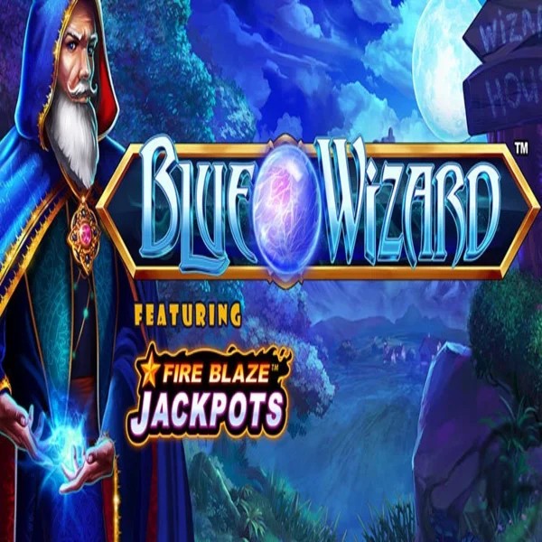 Blue Wizard Fire Blaze Jackpots slot logo by Rarestone Gaming at Luckera Casino